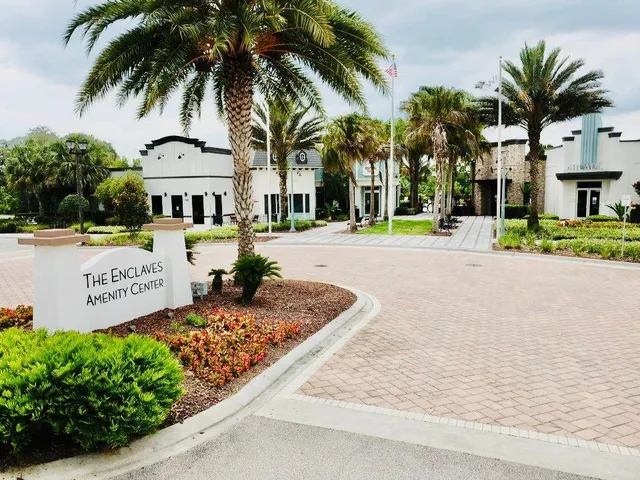 a garden view with a seating space