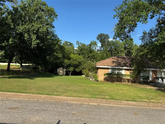 a view of a yard with a fountain