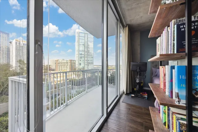 a view of a city from a balcony