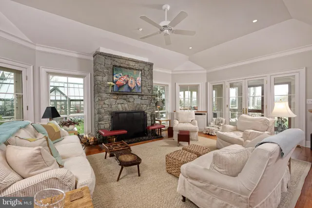 a room with wooden furniture and a table