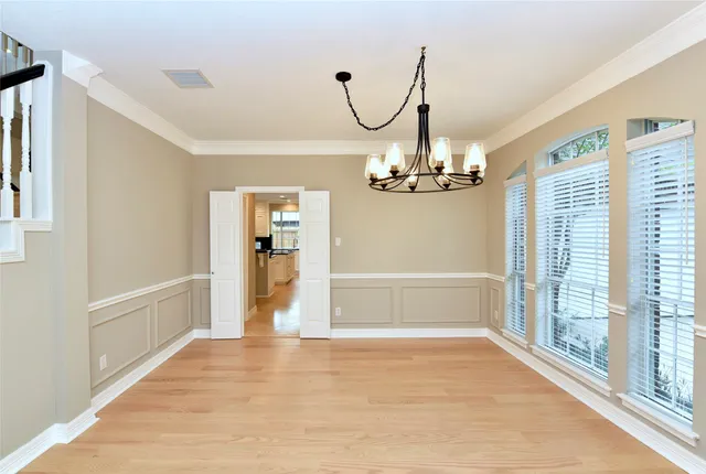 a view of a room with windows