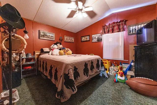 a bedroom with a bed and closet