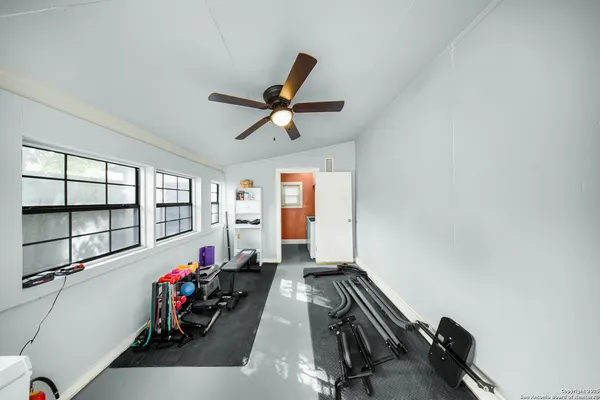 a view of a room with gym equipment