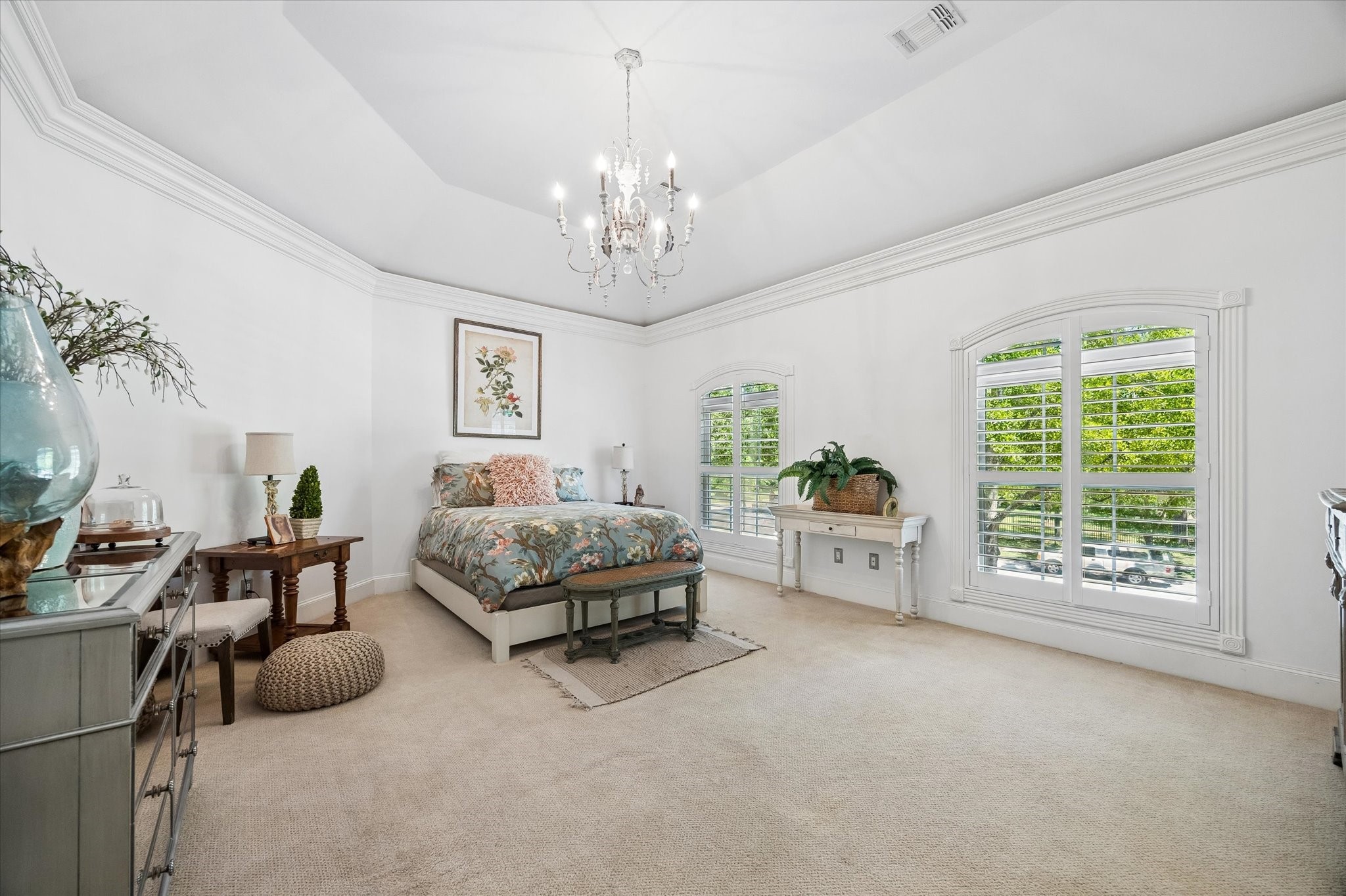 597 Piney Point Road Piney Point Village, TX 77024 - Photo 24 of 39 Light and airy guest bedroom with coffered ceiling and ensuite bath.
