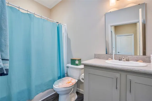 a bathroom with a sink a toilet and mirror