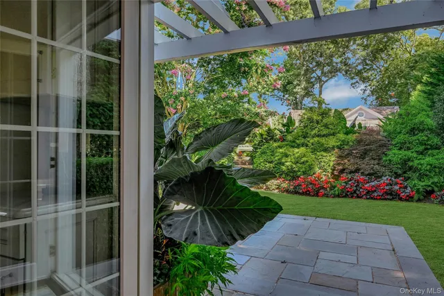 a view of a porch with a yard