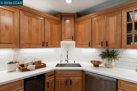a kitchen with stainless steel appliances a sink a potted plant and cabinets