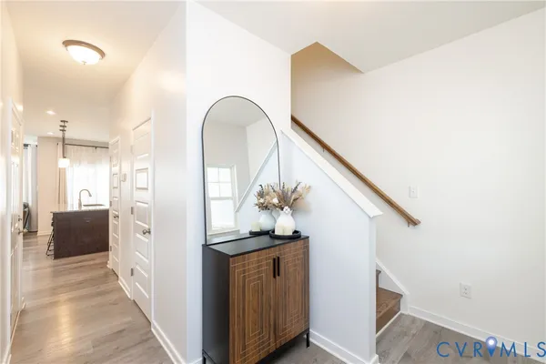 a hallway with white doors