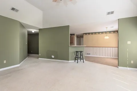 a view of a room with a garage