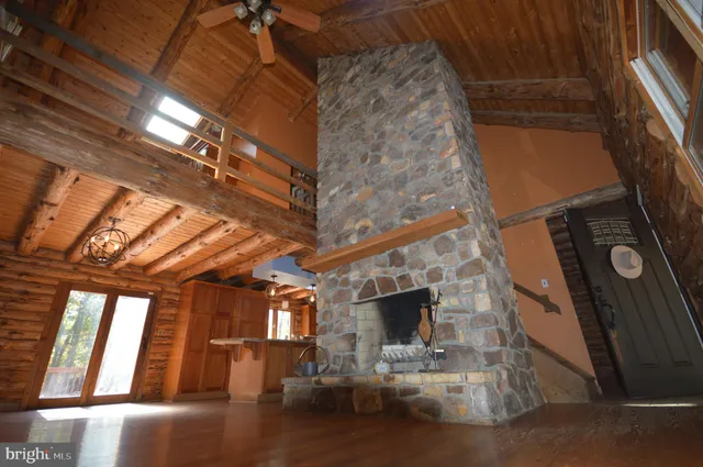 a view of living room with furniture and fireplace