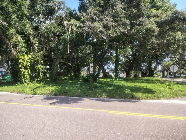 a view of road and trees