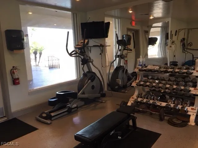 a view of a room with gym equipment