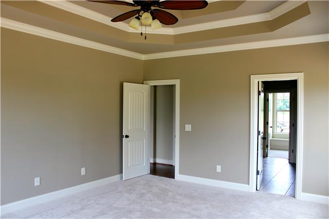 Large master bedroom with trey ceilings.