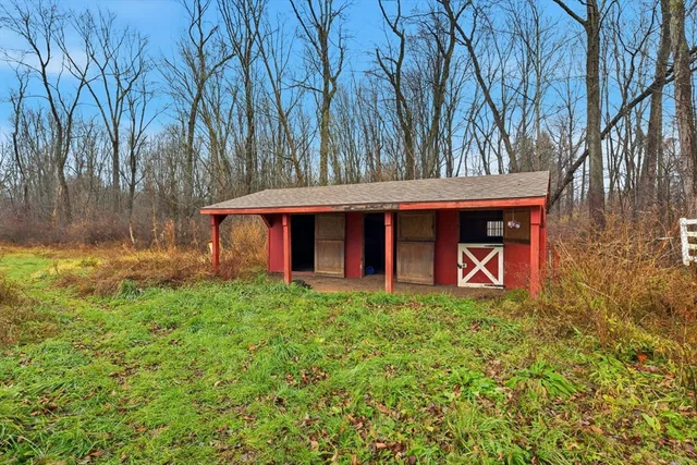 a view of a house with a small yard and large tree