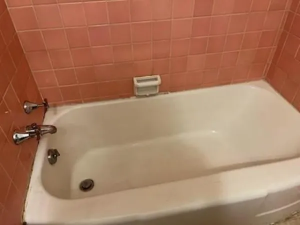a bathroom with a bathtub