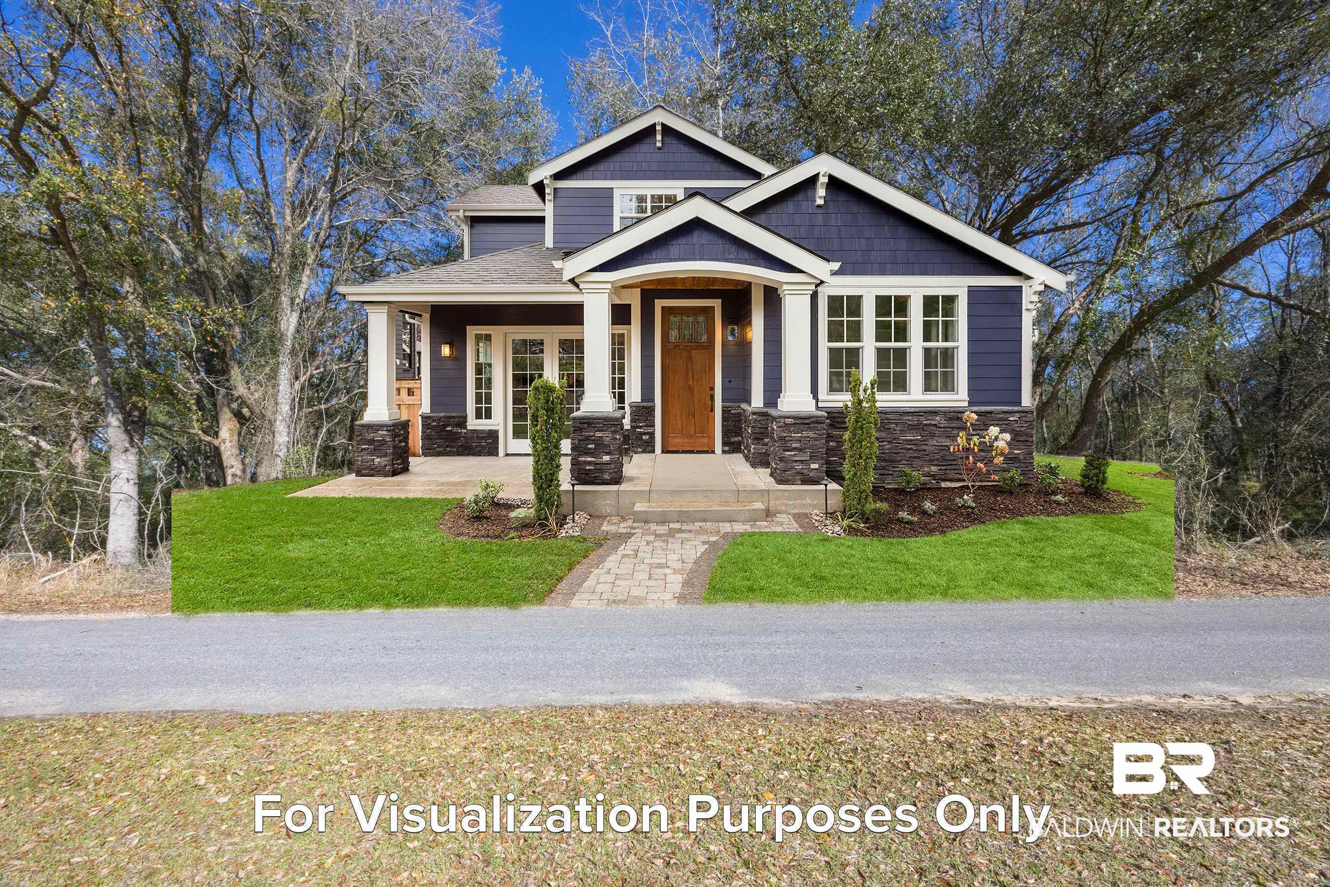 0 Downing Road Summerdale, AL 36580 - Photo 10 of 10 Craftsman-style home featuring a porch, stone siding, a shingled roof, and a front lawn