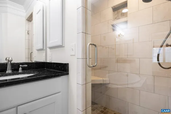 a bathroom with a sink and a shower
