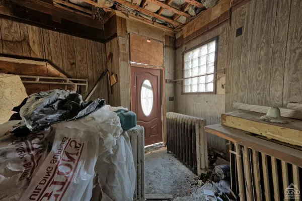 a storage room with furniture