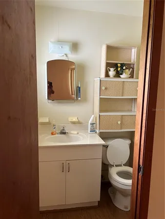 a bathroom with a toilet a sink and mirror