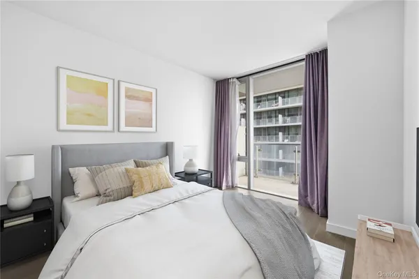 a bedroom with a bed and a closet