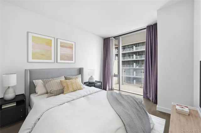 a bedroom with a bed and a closet