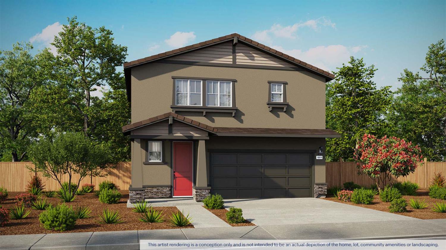 a front view of a house with garage and parking