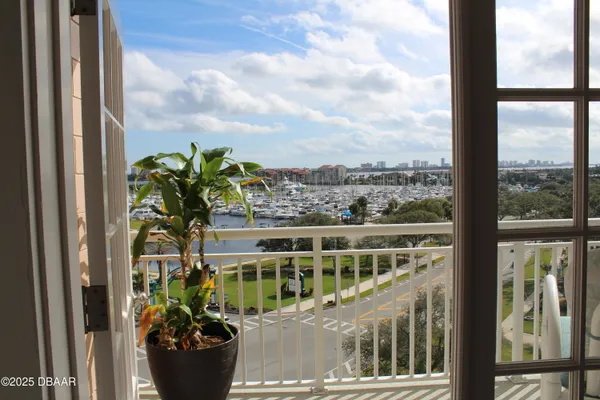 a view of city from a balcony