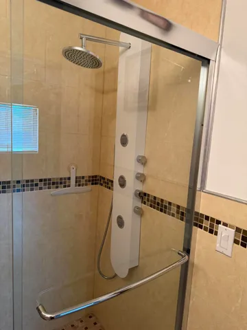 a bathroom with a shower