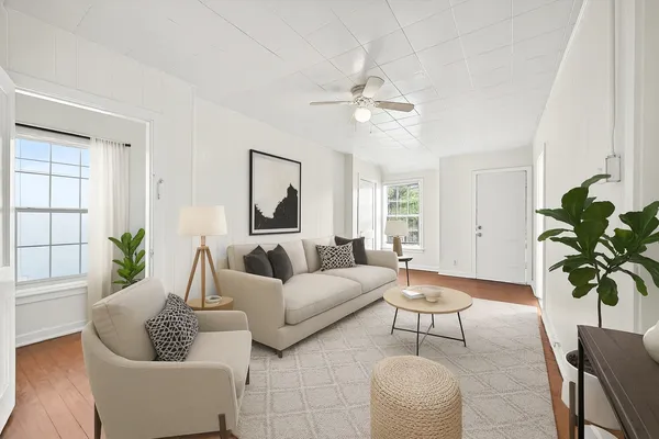 a living room with furniture