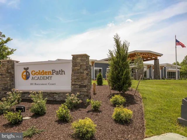 a sign board with tall buildings