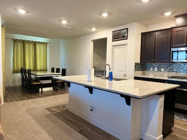 a kitchen with counter top space