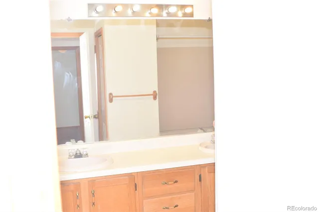 a bathroom with a sink a mirror and a shower