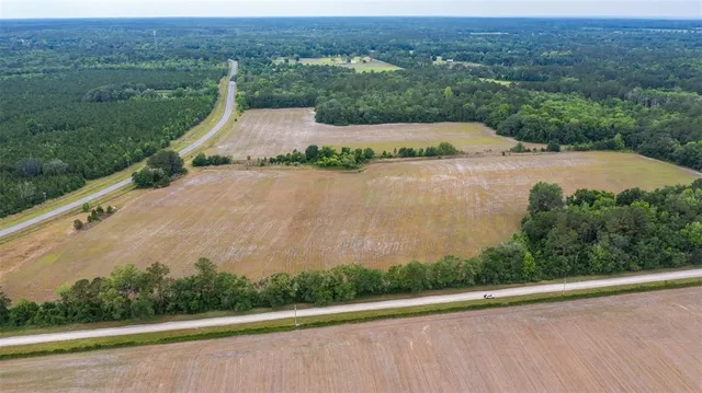 an aerial view of a house with a yard and lake view