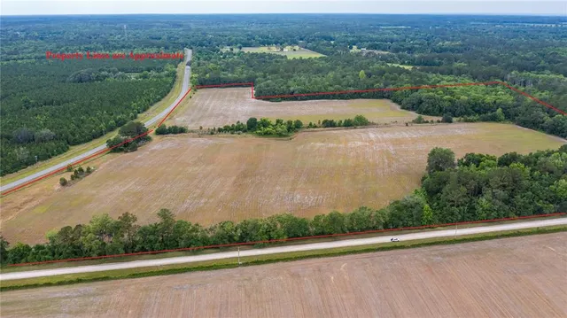 an aerial view of a house with a yard and lake view