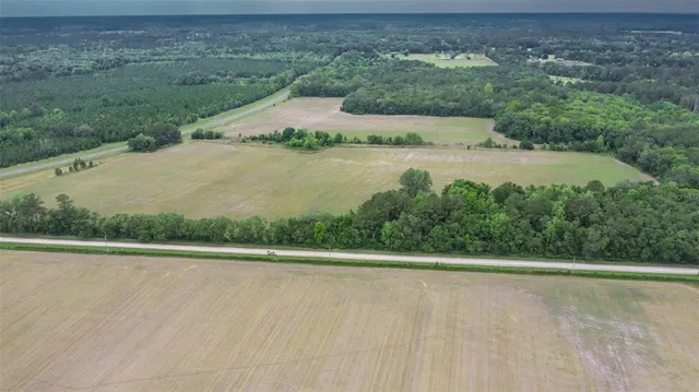 an aerial view of a yard