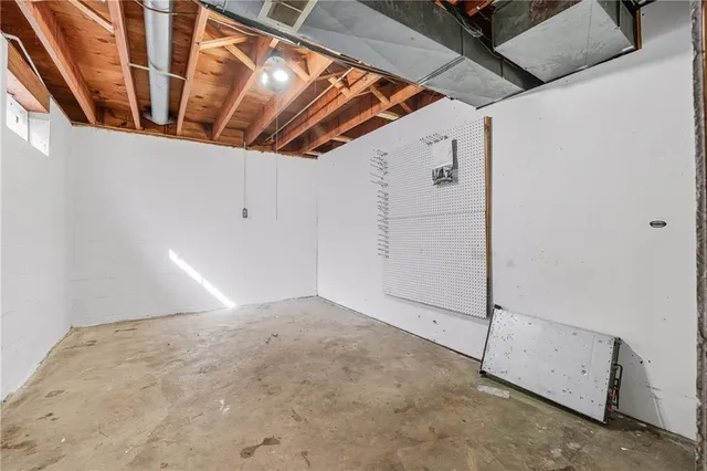 an aerial view of a house with a garden