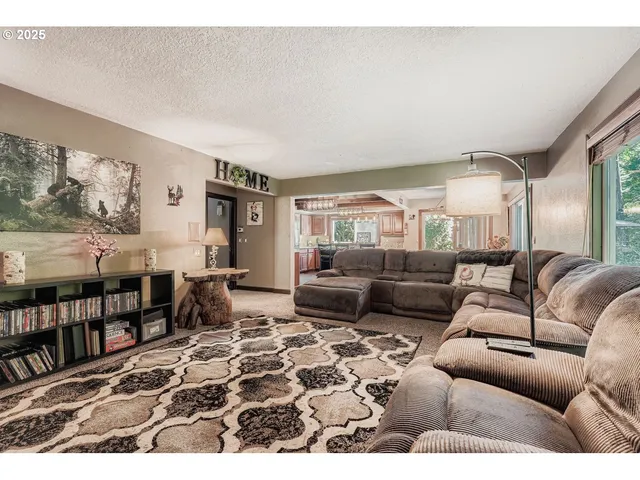 a living room with furniture and a rug