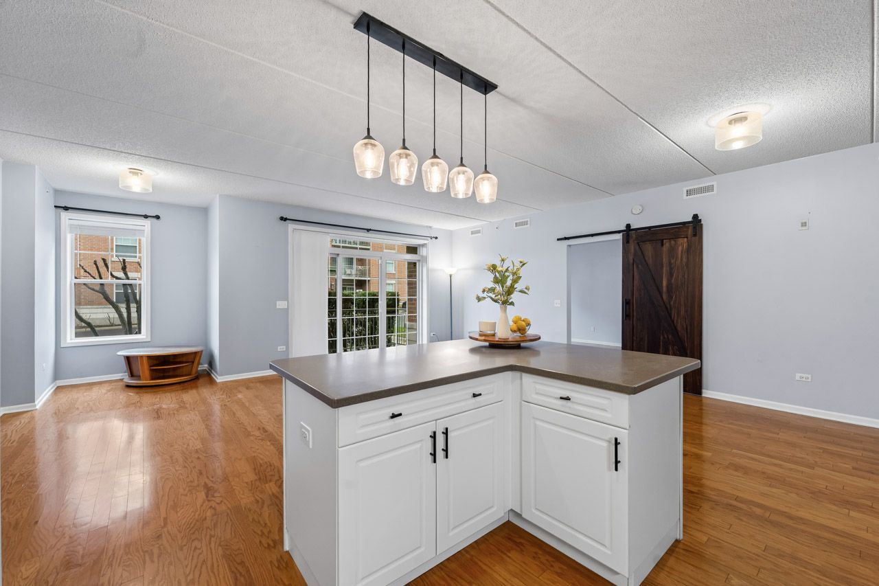 133 West Palatine Road, Unit 108 Palatine, IL 60067 - Photo 18 of 37 a kitchen with stainless steel appliances granite countertop a sink a stove and a wooden floors