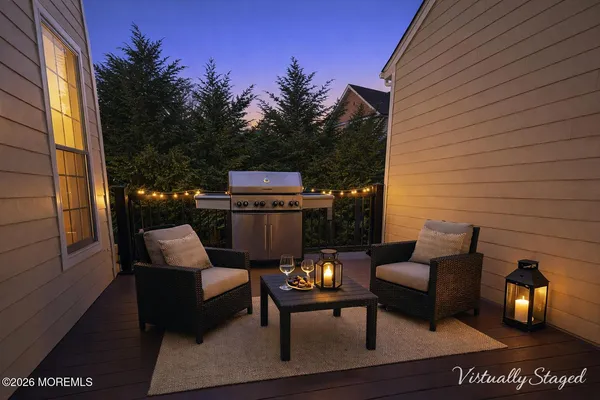 a view of a terrace with furniture