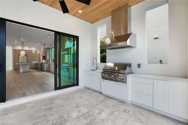 a view of a living room with a swimming pool