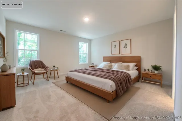 a bedroom with a bed and a couch