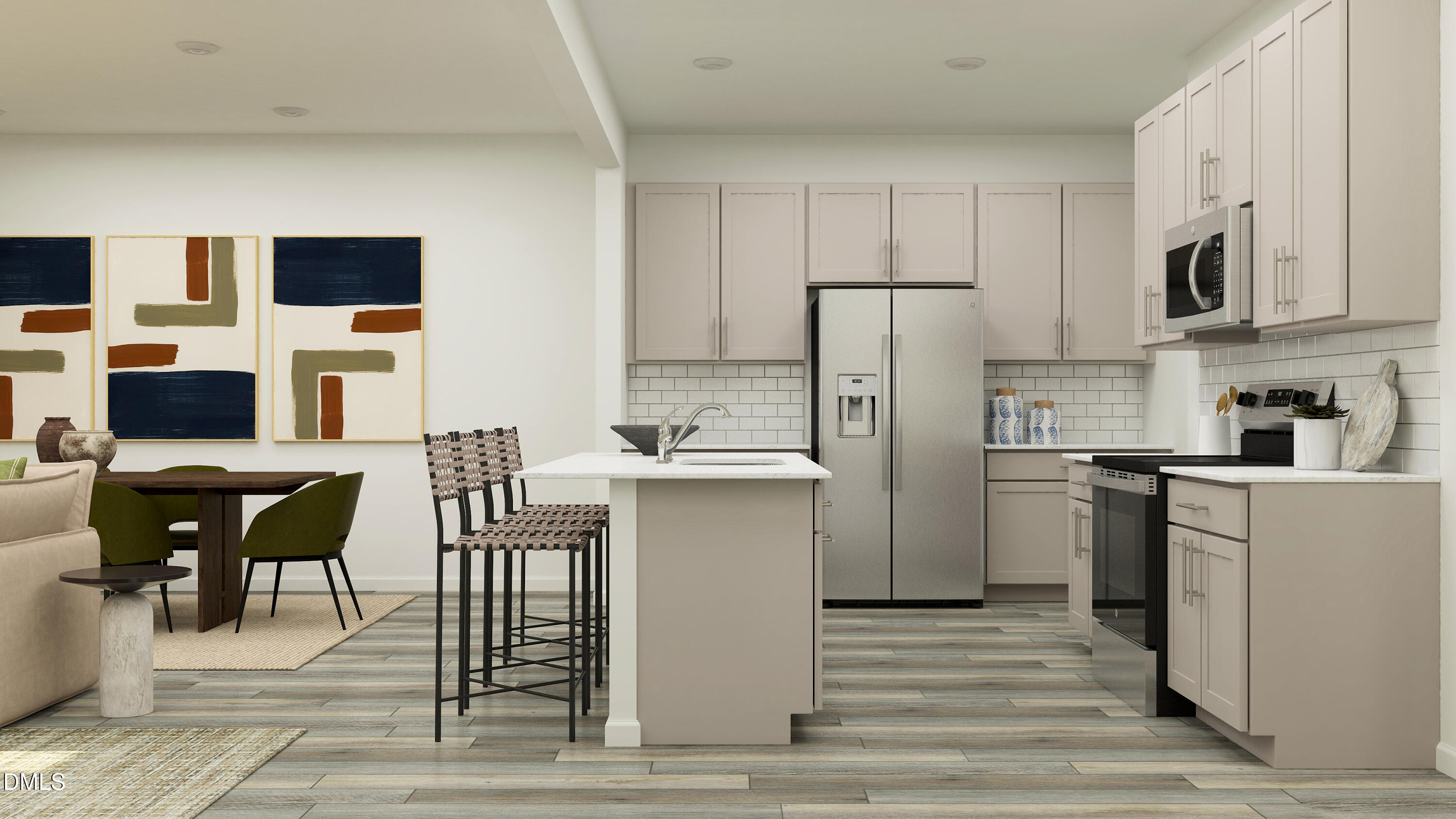 121 Tree Moss Court Rolesville, NC 27571 - Photo 7 of 22 a kitchen with stainless steel appliances a refrigerator stove microwave and white cabinets