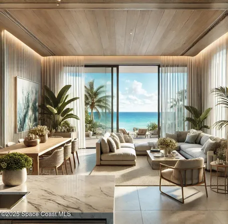 a living room with furniture and large windows