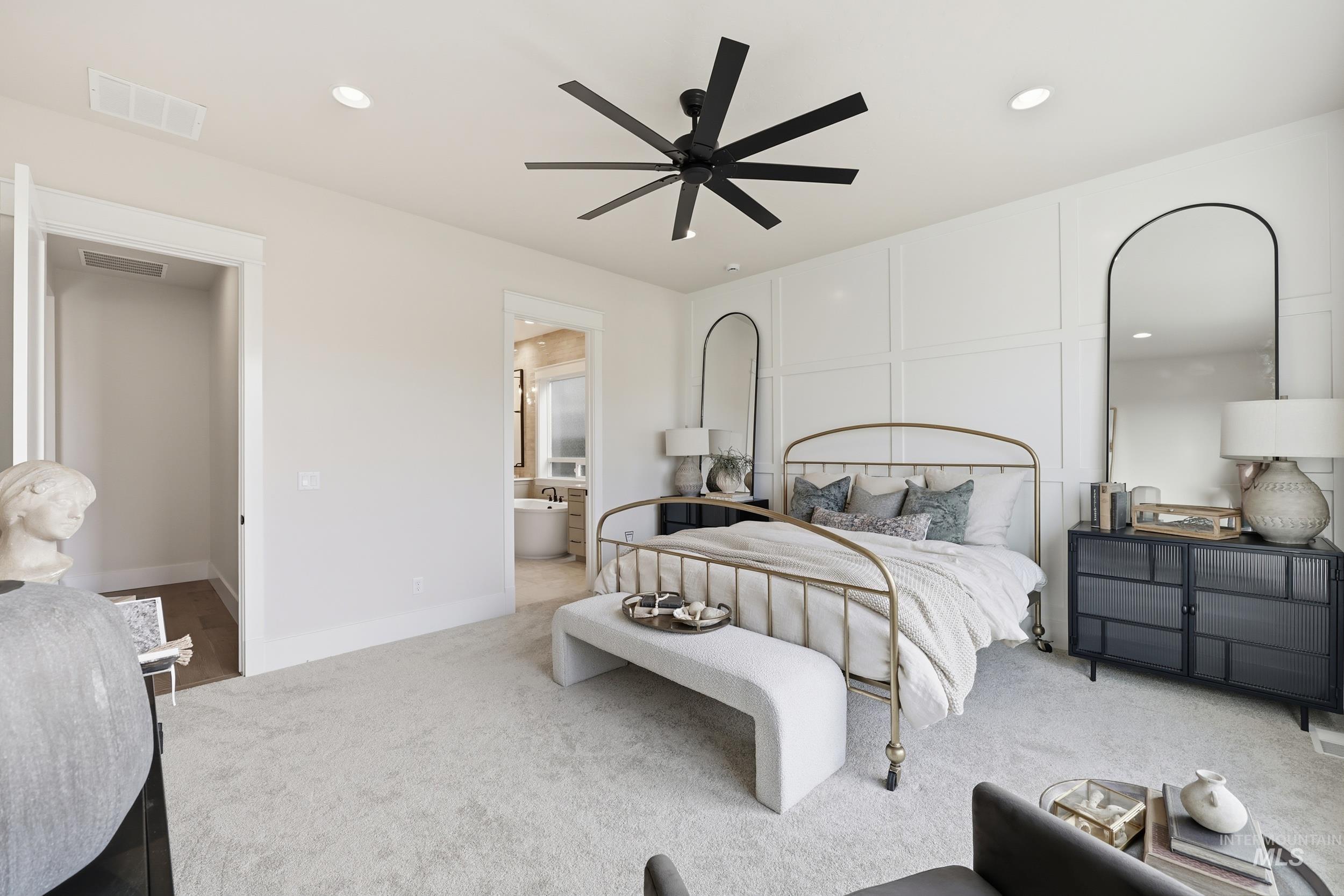 6513 South Utmost Way Meridian, ID 83642 - Photo 18 of 47 Bedroom featuring carpet, recessed lighting, and a ceiling fan