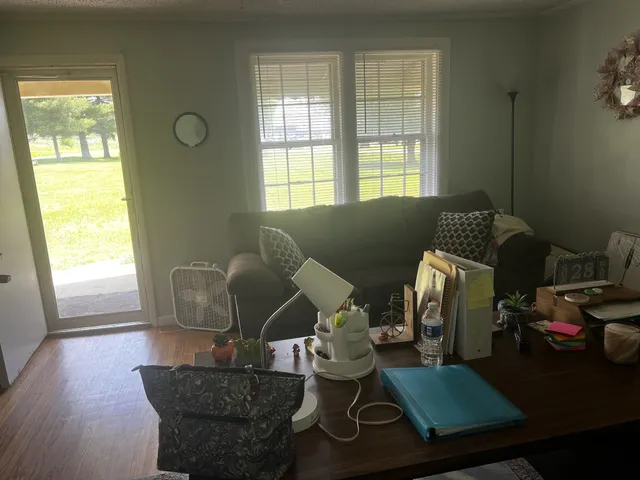 a living room with furniture and a window