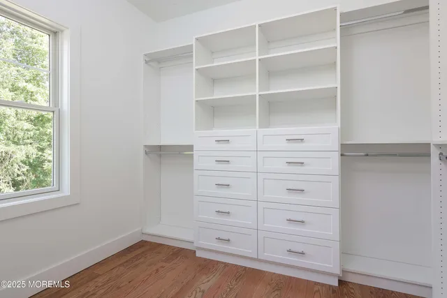 a view of an empty walk in closet