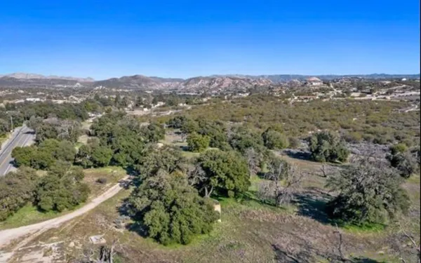 an aerial view of houses covered in trees
