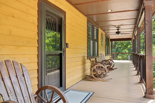 a view of a balcony with couch