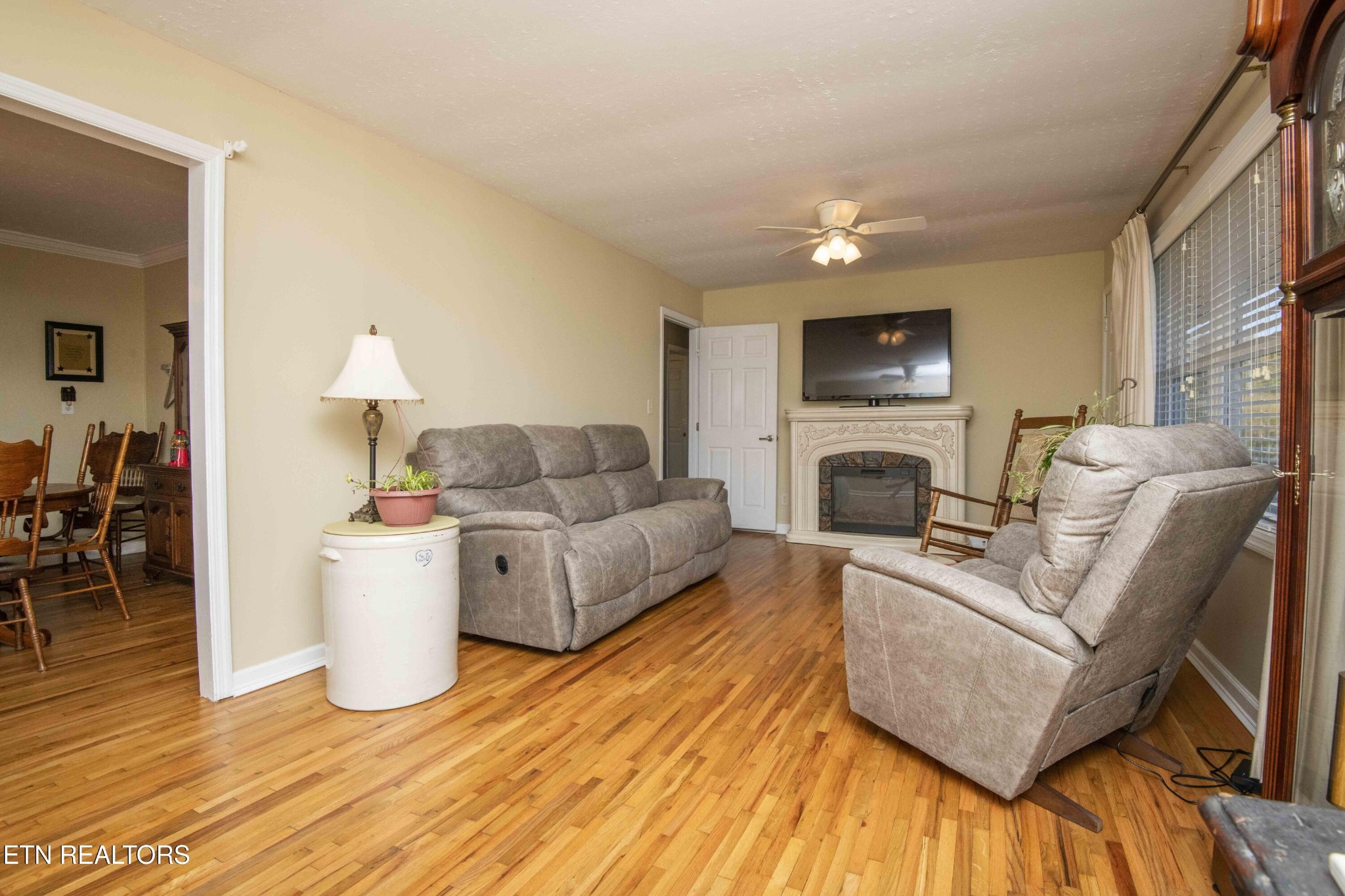 651 Hines Valley Road Lenoir City, TN 37771 - Photo 15 of 44 a living room with furniture a fireplace and a flat screen tv