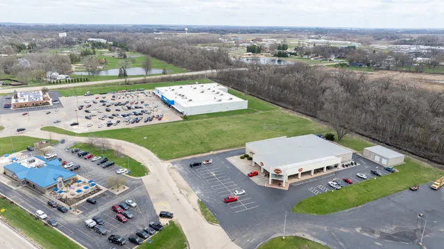 an aerial view of a house with a garden